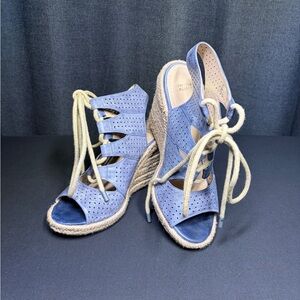 Johnston & Murphy Perforated Blue Espadrille Wedges